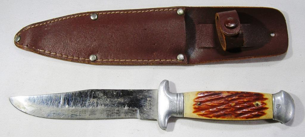 Vintage Sabre Japan Knife and Sheath!: Used Condition; Blade Length 4 1/2" - Overall Length 9".
