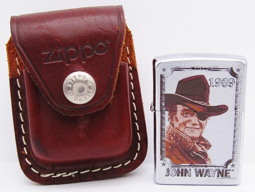 Zippo Lighter John Wayne & Leather Holder (1 of 10)