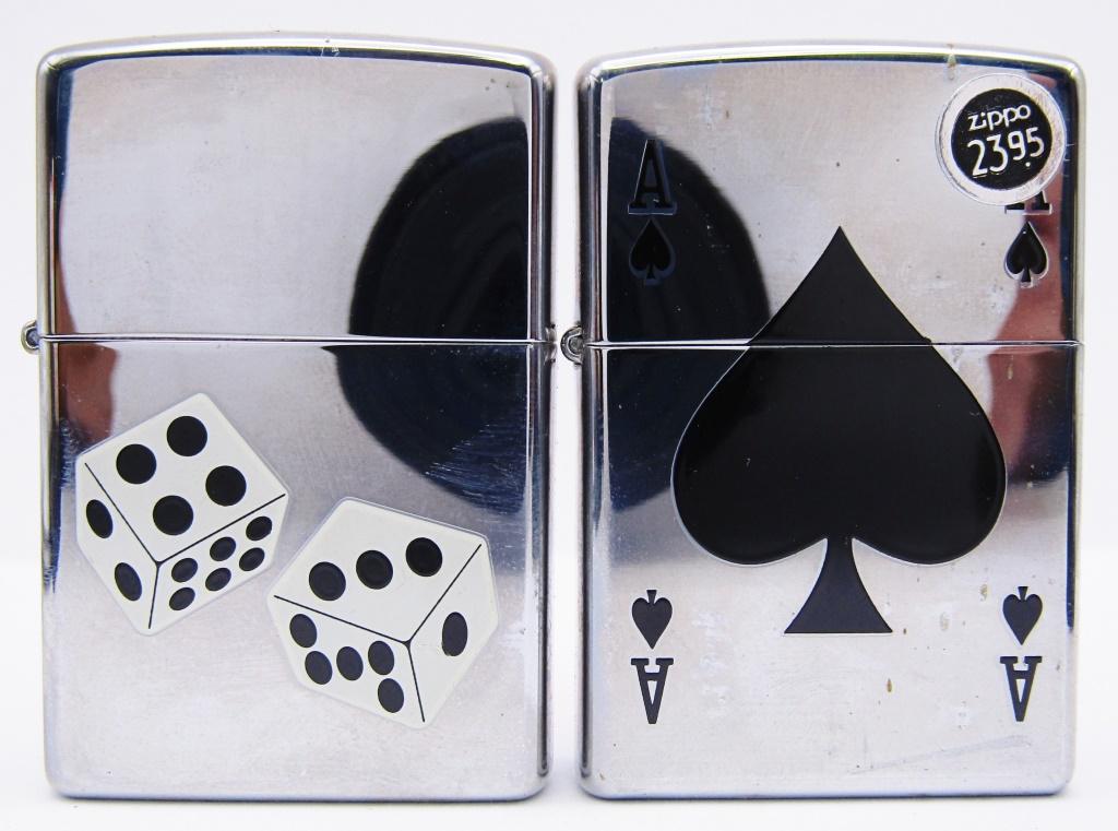 1999 & 2002 Zippo Lighters Ace of Spades & Dice! (1 of 4)