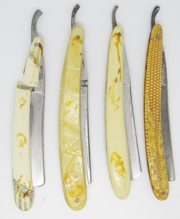 (4) ANTIQUE STRAIGHT RAZORS with UNIQUE HANDLES (1 of 6)