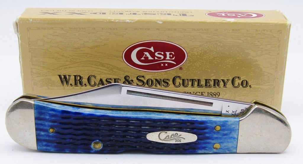 Case XX 61549L SS Single Blade Pocket Knife - Blue: Jigged Bone Handle; Lockback Knife; NEW & UNUSED In Box!
