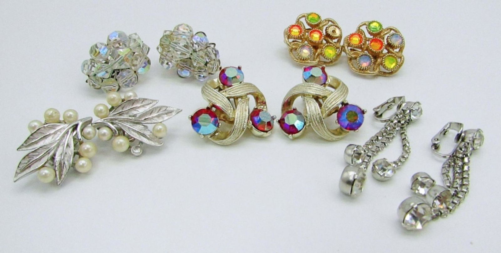 KRAMER, TRIFARI, COVENTRY EARRING SETS: PLUS (2) OTHER VINTAGE SETS - NICE DESIGNER CLIP ON LOT (COVENTRY SET MISSING ONE STONE)