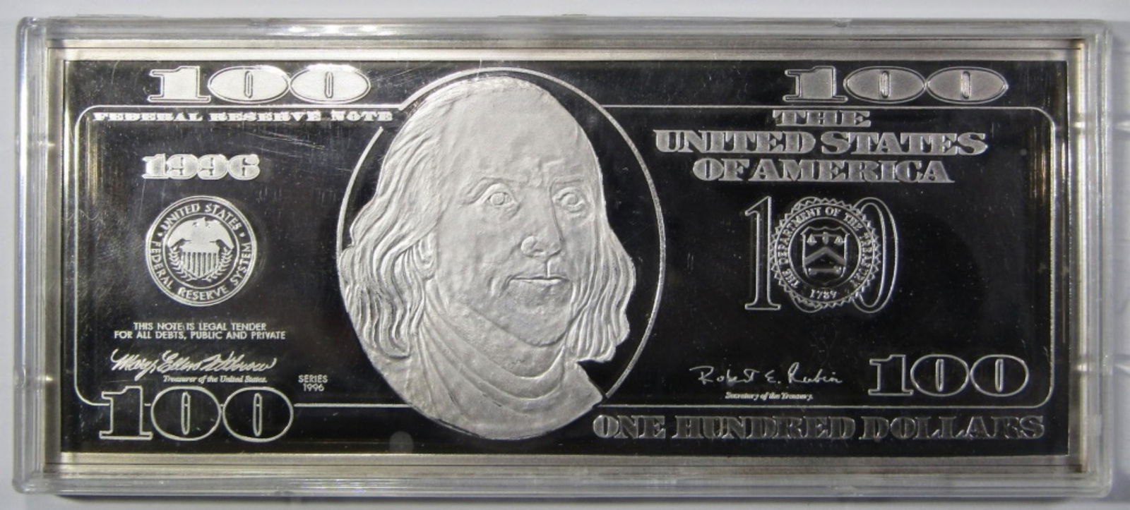 1996 SILVER $100 BILL  4oz .999 SILVER (1 of 2)