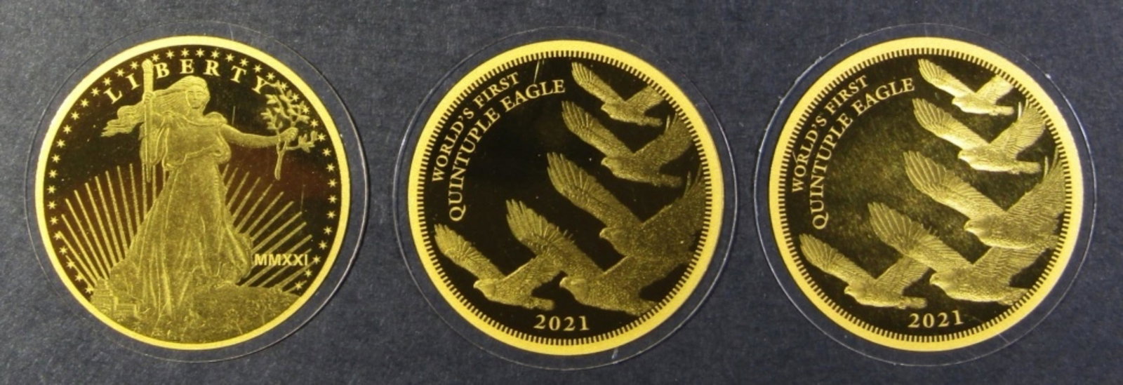 (3) .999 PURE GOLD FLAT ROUNDS: 0.9 DWT TOTAL. COOK ISLAND $5 FLAT ROUNDS.