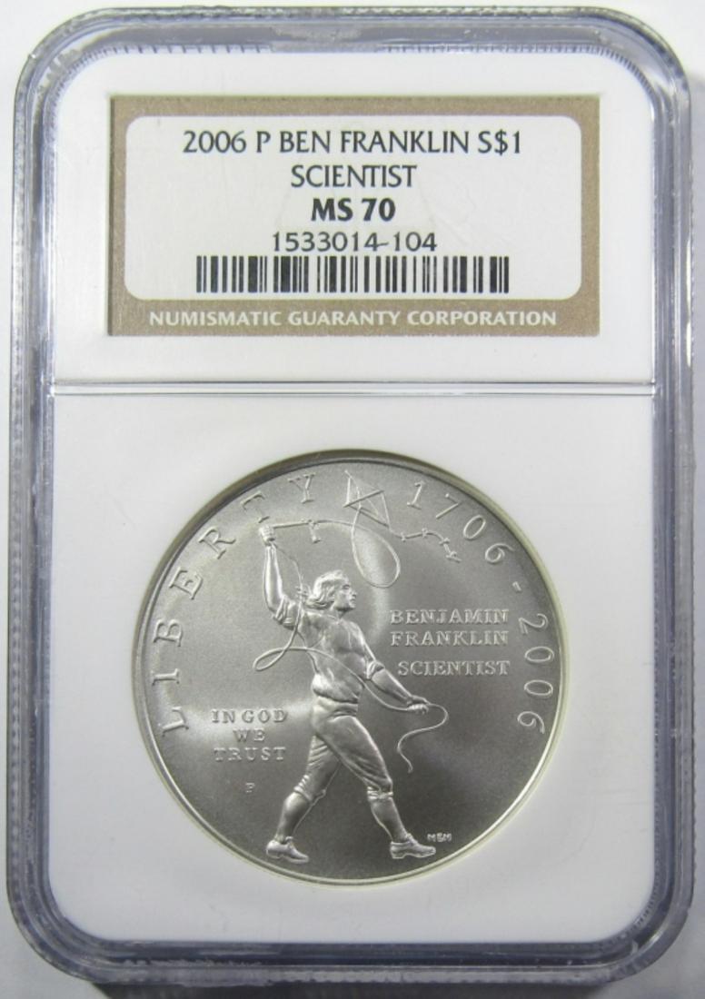 2006-P FRANKLIN COMMEM $1 NGC MS-70: BEN FRANKLIN: SCIENTIST SILVER COMMEMORATIVE DOLLAR