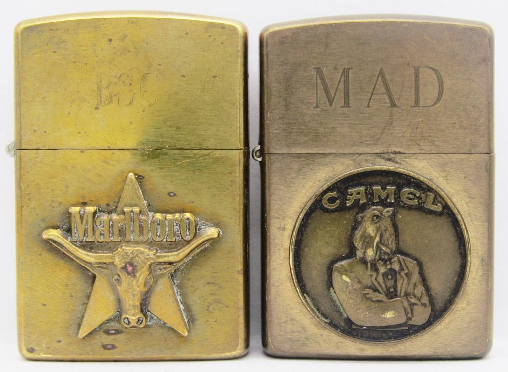 (2) 1992 Brass Zippo Lighters - Marlboro & Camel (1 of 4)
