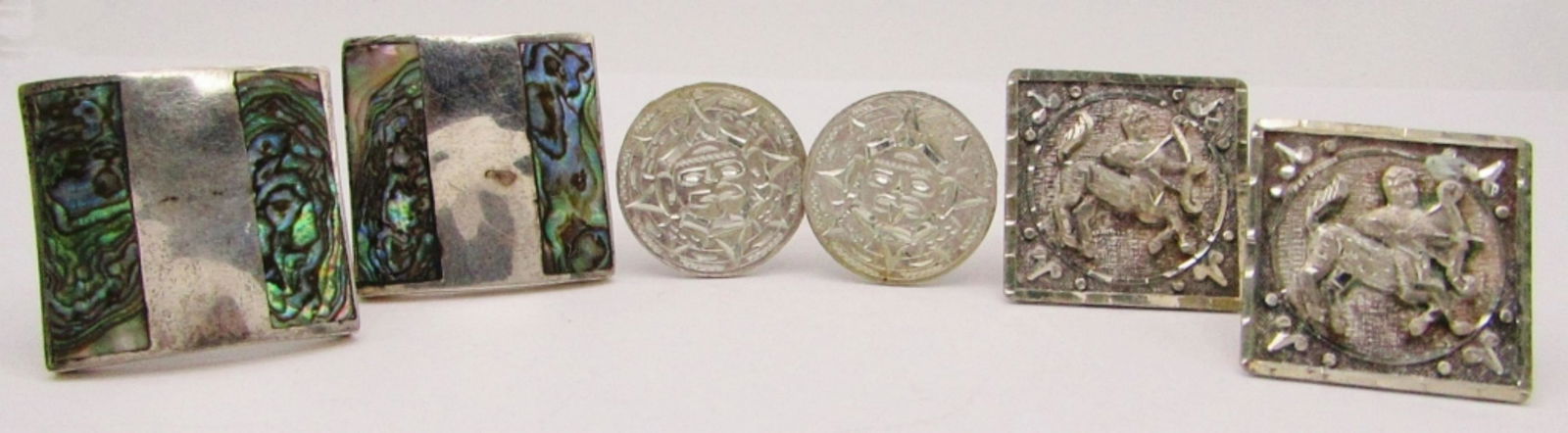 (3) PAIR STERLING CUFF LINKS - MAYAN SUN (1 of 8)