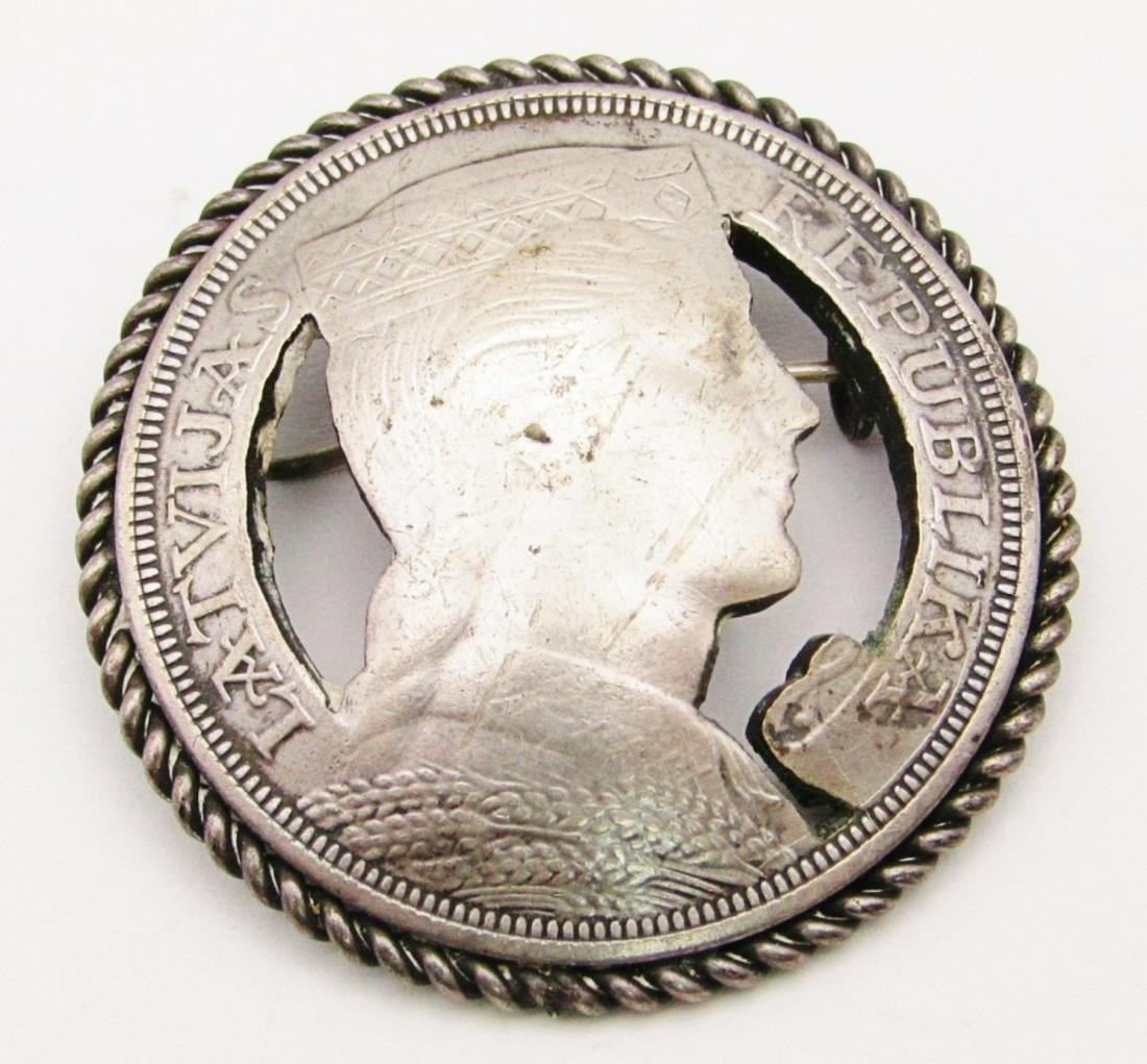1929 SILVER FOREIGN COIN BROOCH / PIN: HAND DIE-CUT (16 DWT)