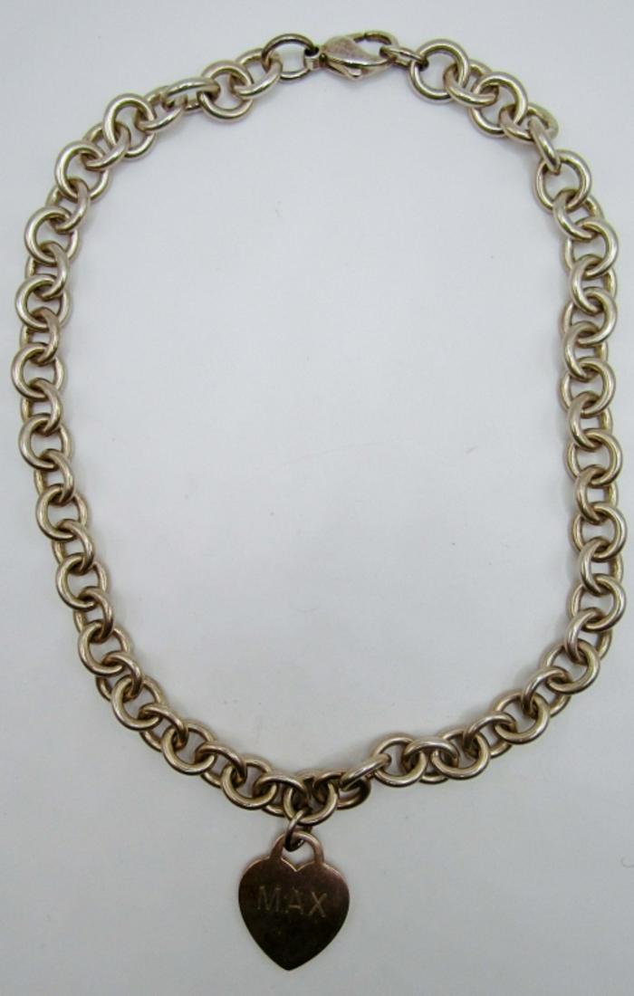 Vintage Tiffany & Co Heart Chocker: 42DWT, 15 1/2in length, marked tiffany&co 925 on back of heart, Engraved MAX