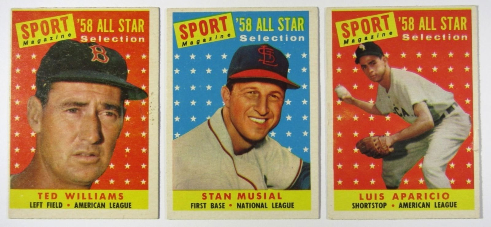(3) 1958 TOPPS ALL STAR APARICIO, WILLIAMS & MUSIA (1 of 2)