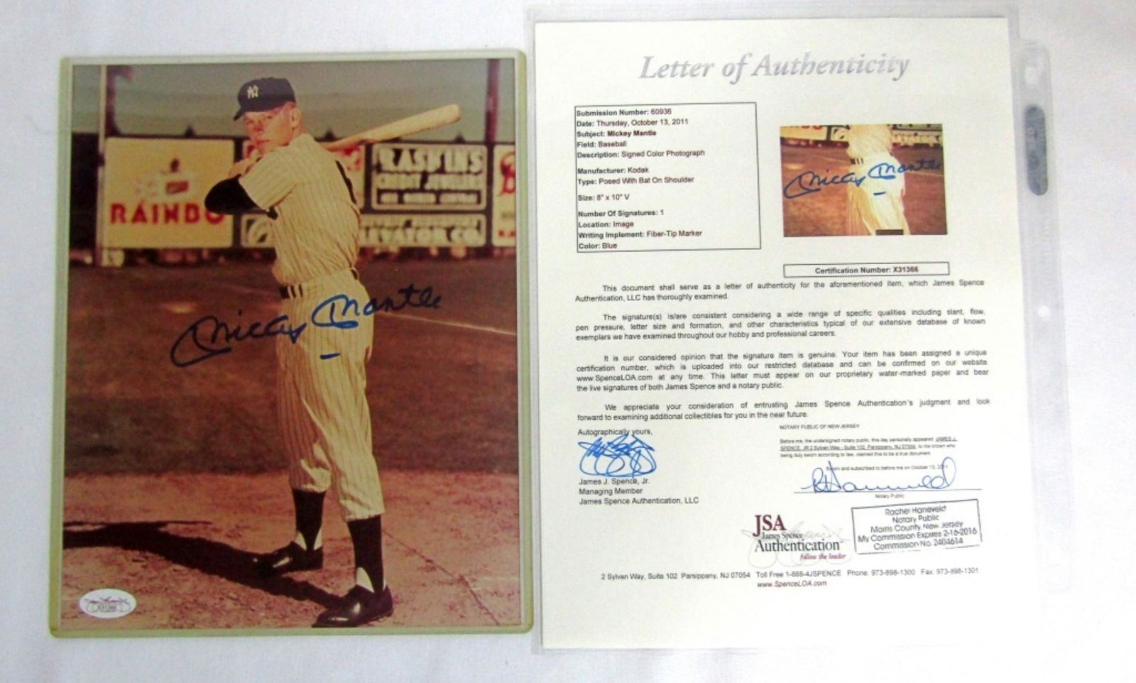 MICKEY MANTLE AUTOGRAPH PHOTO JSA CERTIFIED (1 of 4)