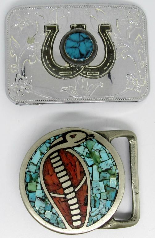SET OF 2 BELT BUCKLES W/ TURQUOISE SOUTHWEST DESIG (1 of 6)