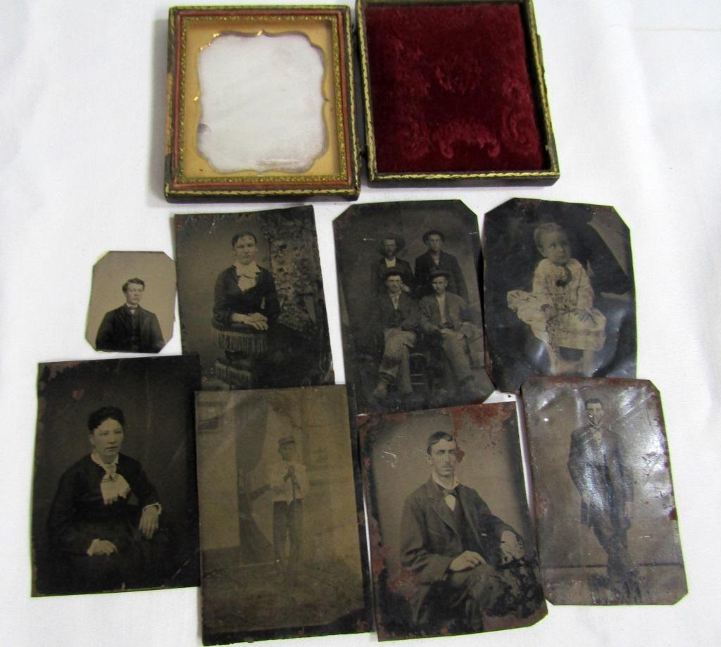 Antique Tin Type Photography & Mirror Photo in: Case; 9 Total!