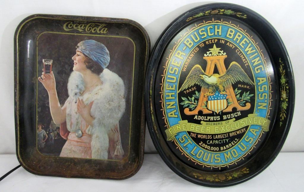 (2) SERVING TRAYS: ANHEUSER-BUSCH & COCA COLA (1 of 2)