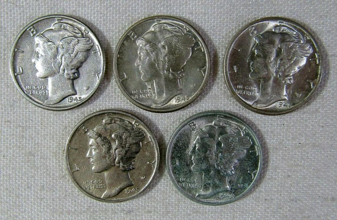 (5) 1945 MERCURY DIMES AU/BU (1 of 2)