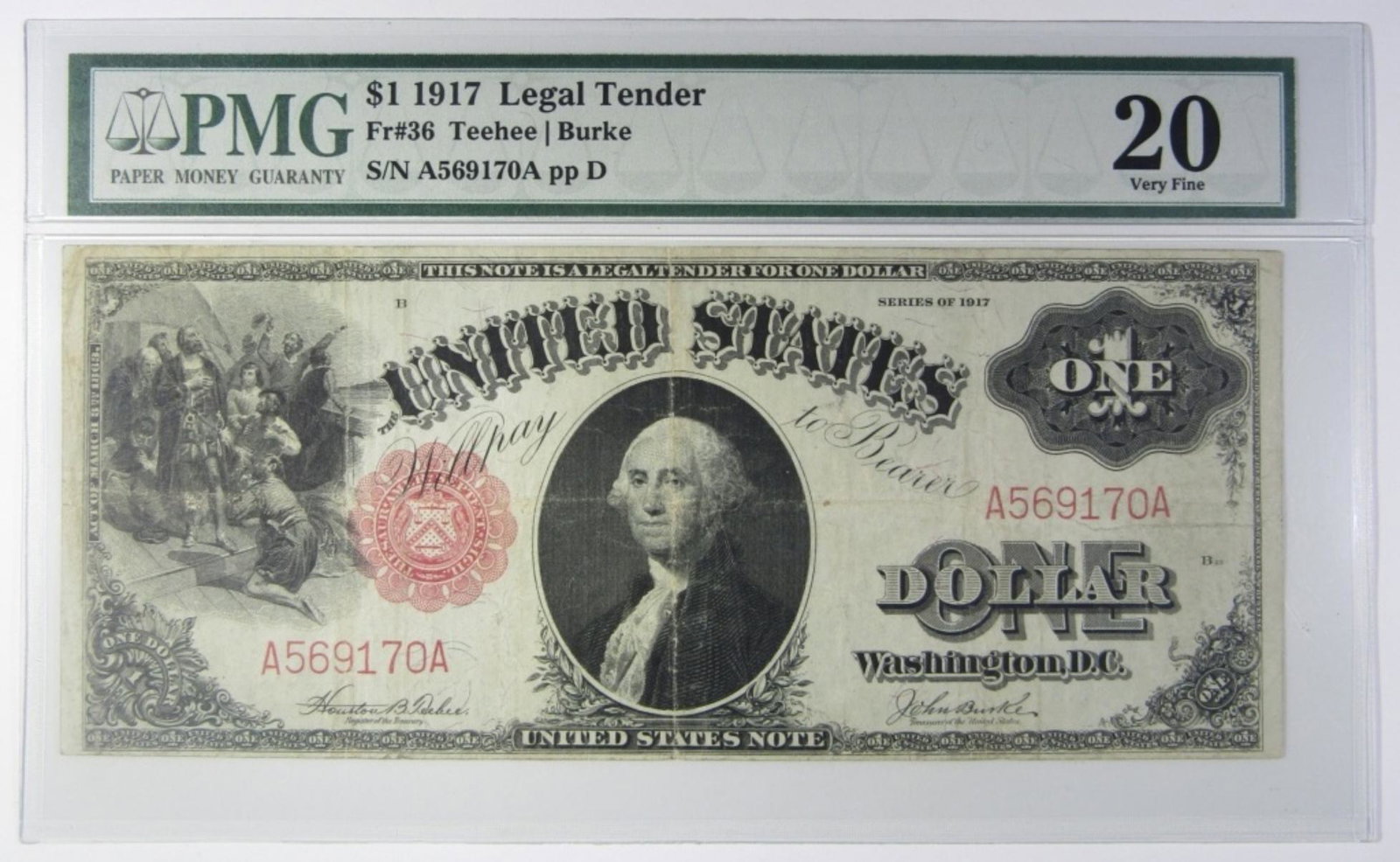 1917 $1 U.S. LEGAL TENDER NOTE PMG 20: Fr#36 TEEHEE|BURKE