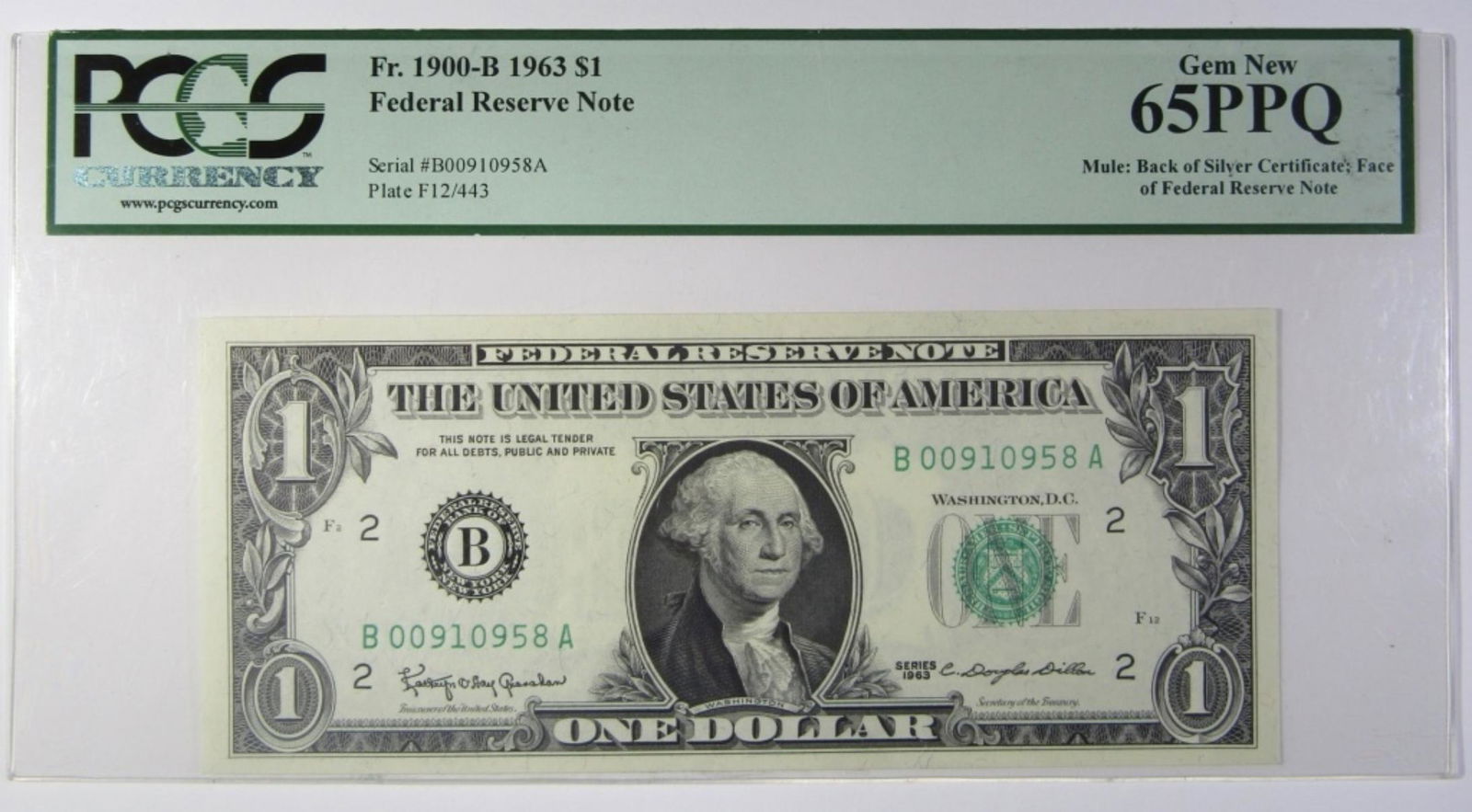 1963 $1 FEDERAL RESERVE NOTE PCGS 65PPQ (1 of 2)