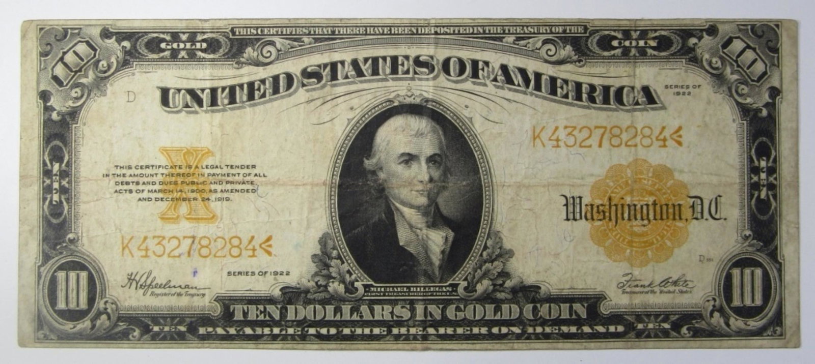 1922 $10 GOLD CERTIFICATE (1 of 2)