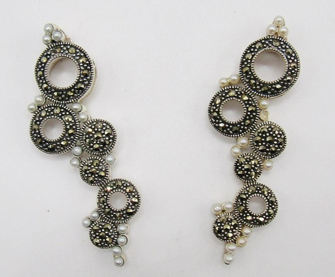 (2) Marcasite and mini Pearl Sterling Pendents: 10Dwt