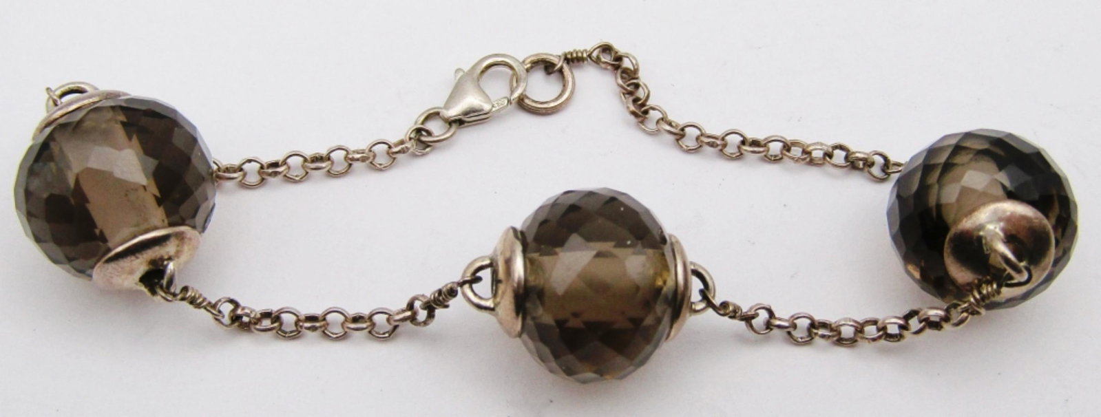 (4) FASHION BRACELETS SMOKEY CUT GLASS: BEADS with STERLING - 9 dwt each