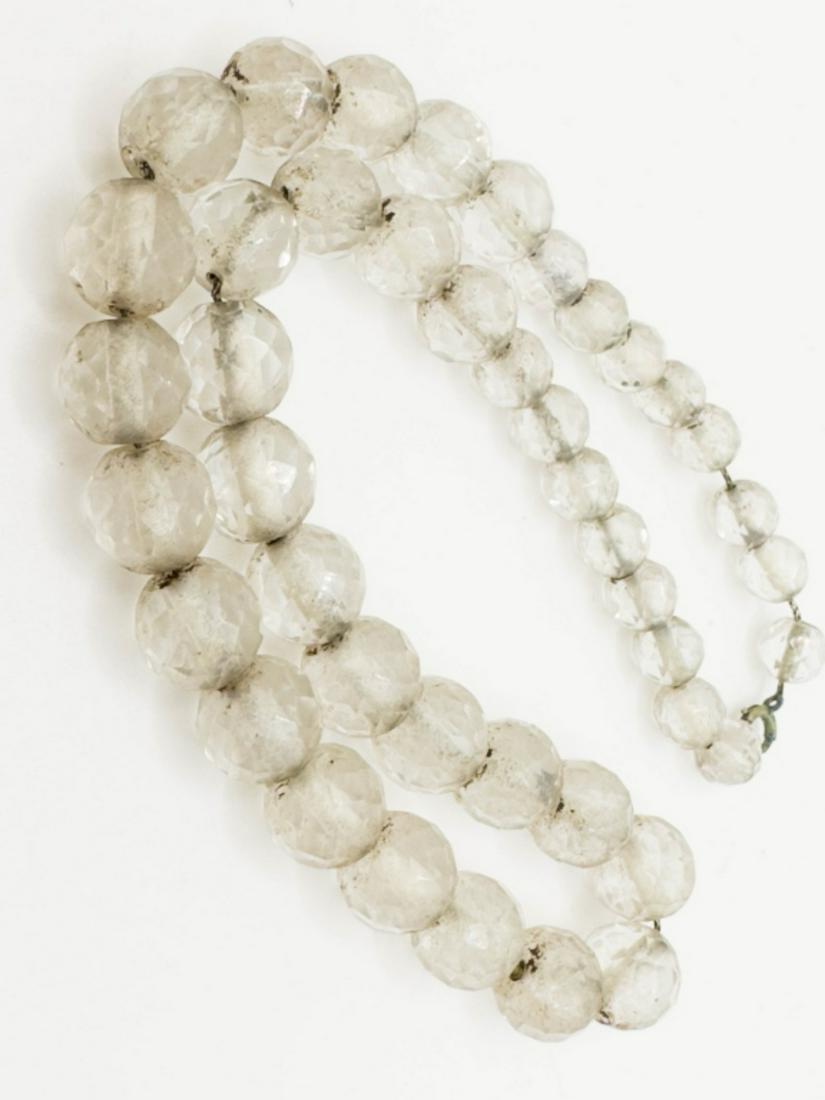 FACETED GLASS BEAD NECKLACE: FACETED GLASS BEAD CHOKER NECKLACE, COPPER STRUNG, 17IN IN LENGHT
