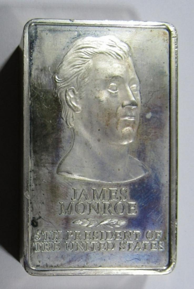 JAMES MONROE 5TH PRESIDENT INGOT:: APROX 10.4 ozt (208 dwt) .925 SILVER. 5000 GRAINS STERLING SILVER, PRESIDENTIAL INGOTS COLLECTION- FIRST EDITION.