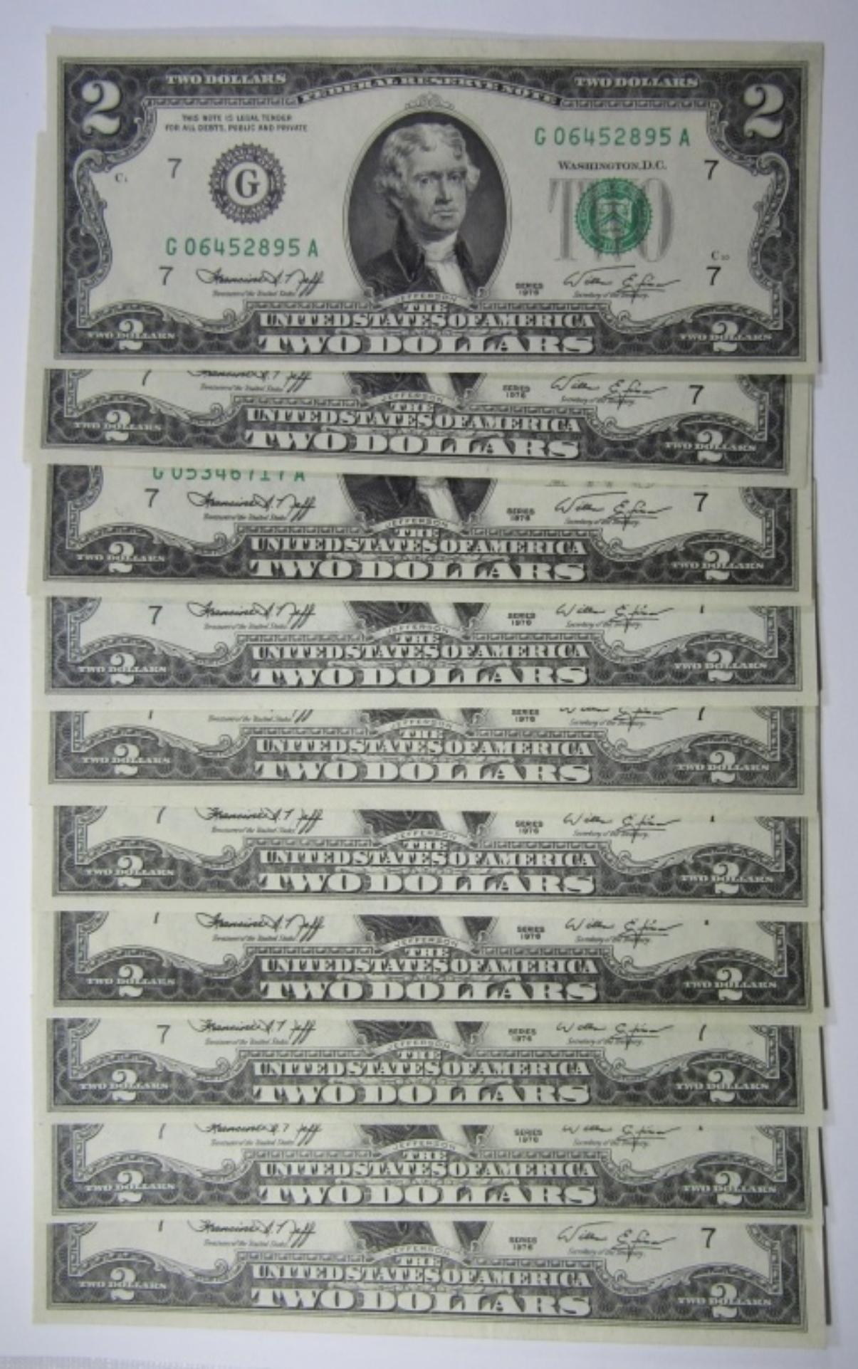 (10) 1976 $2 BICENTENIAL FRNs AU/CU (1 of 2)