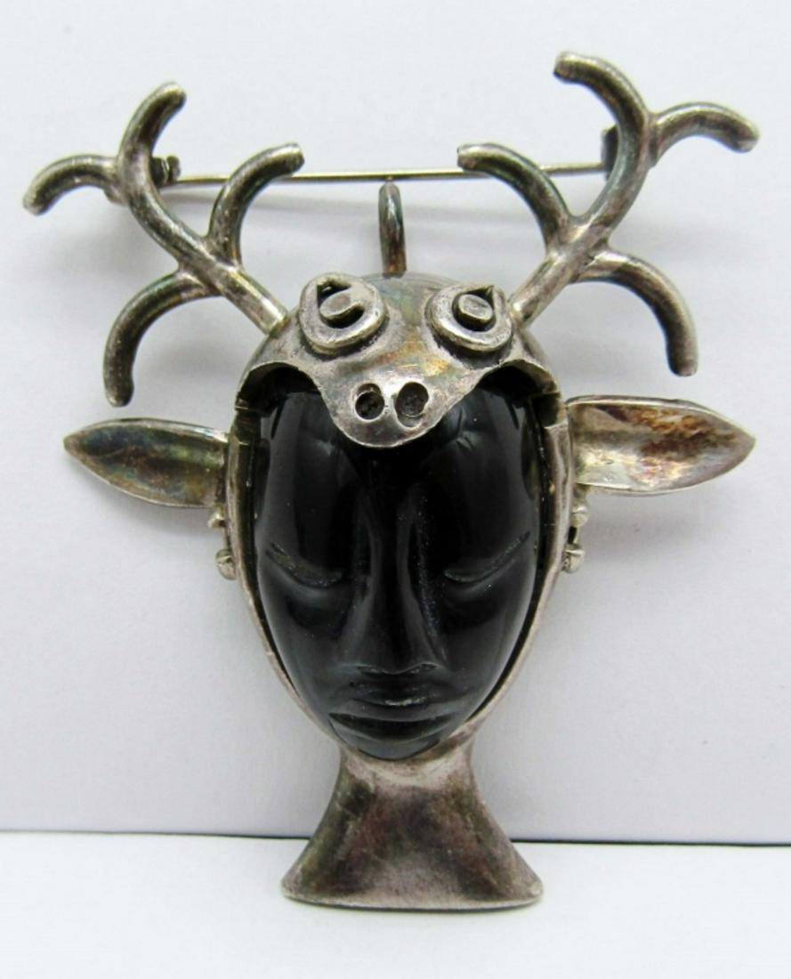 Taxco Mexico 925 LPJ Craved Aztec Face Pin/Pendant (1 of 5)