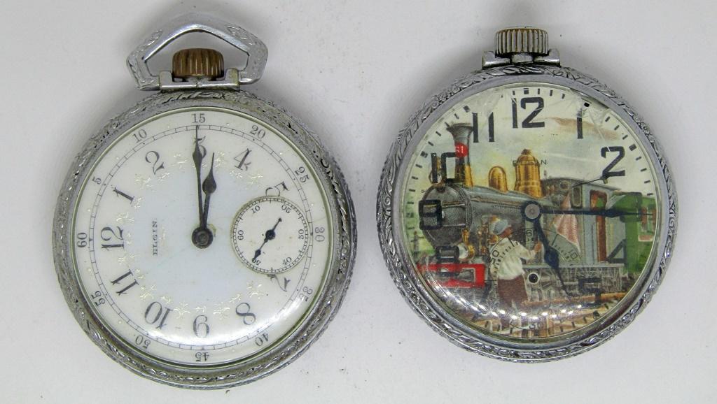 (2) ELGIN 16 SIZE POCKET WATCHES FANCY FACE (1 of 7)