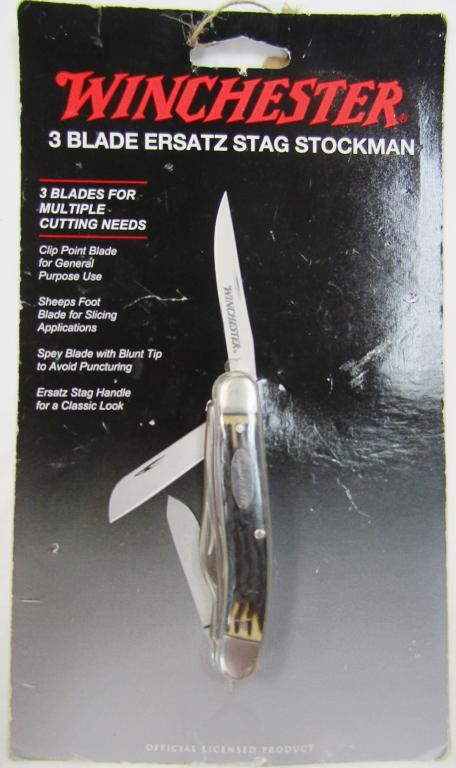 Winchester 3 Blade Ersatz Stag Stockman Knife: NEW in Box!
