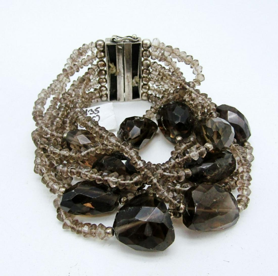 SMOKEY QUARTZ STERLING BRACELET MULTI-STRAND (1 of 4)