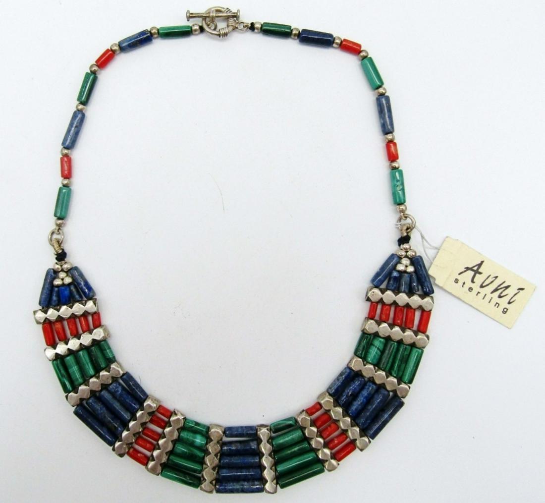 SOUTHWEST COLLAR NECKLACE w/NATURAL STONES: 15" LONG