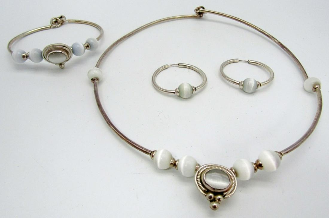 WHITE AGATE STERLING 3pc JEWELRY SET (1 of 4)