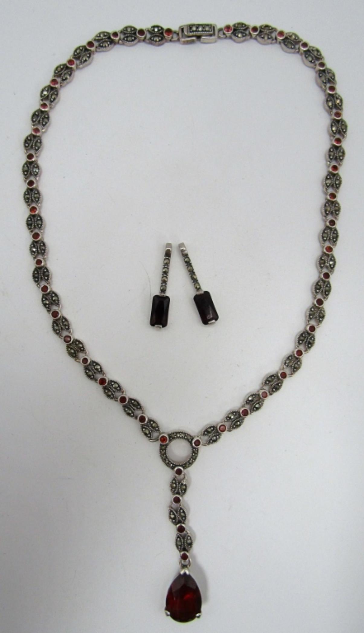 MARCASITE / GARNET & STERLING NECKLACE (1 of 5)