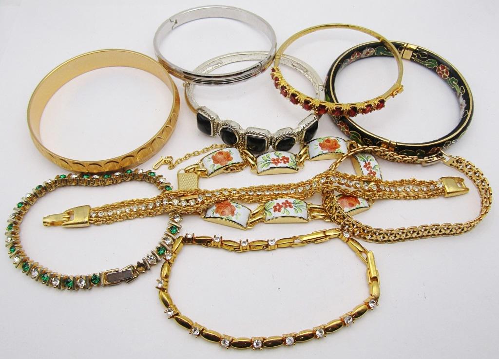 LOT OF GOLD TONED FASHION BRACELETS- BANGLE, CUFF, (1 of 7)