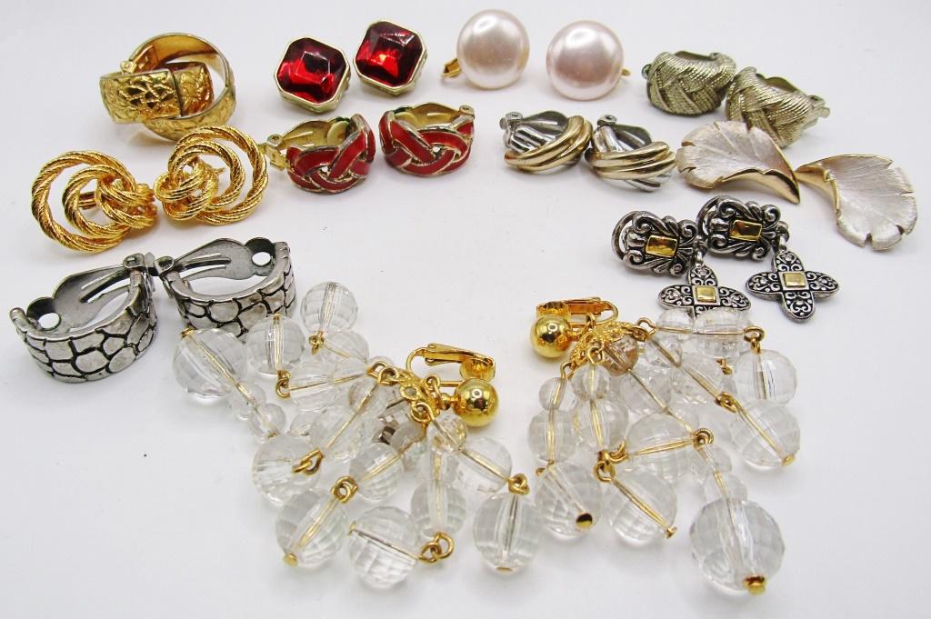 VINTAGE CLIP ON EARRINGS- MISC STYLES,: COLORS, AND DESIGNS- -- PAIR ONE IS MONET