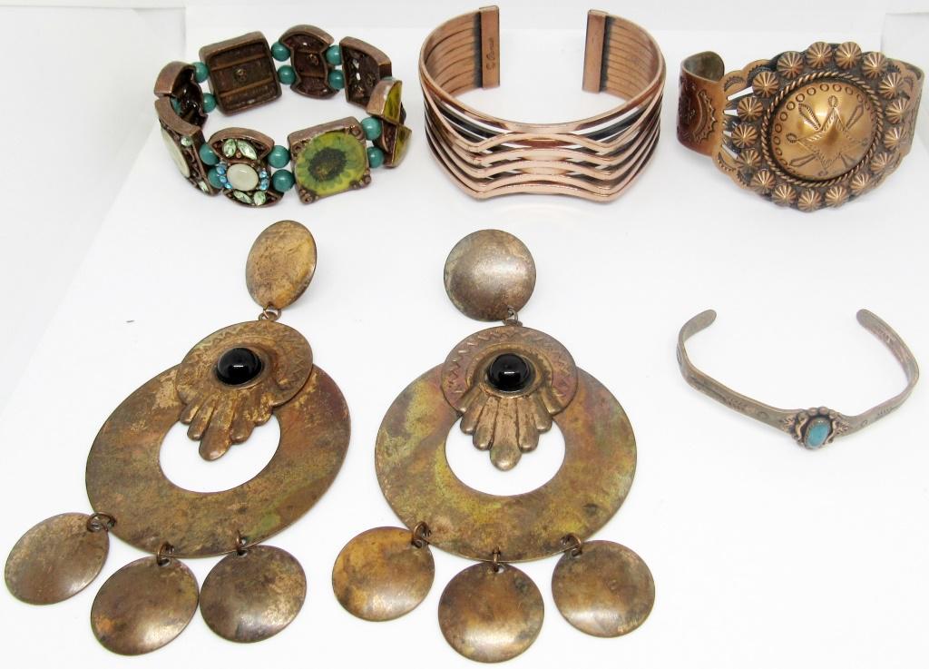 COPPER JEWELRY LOT- 3 BRACELETS AND (1 of 8)
