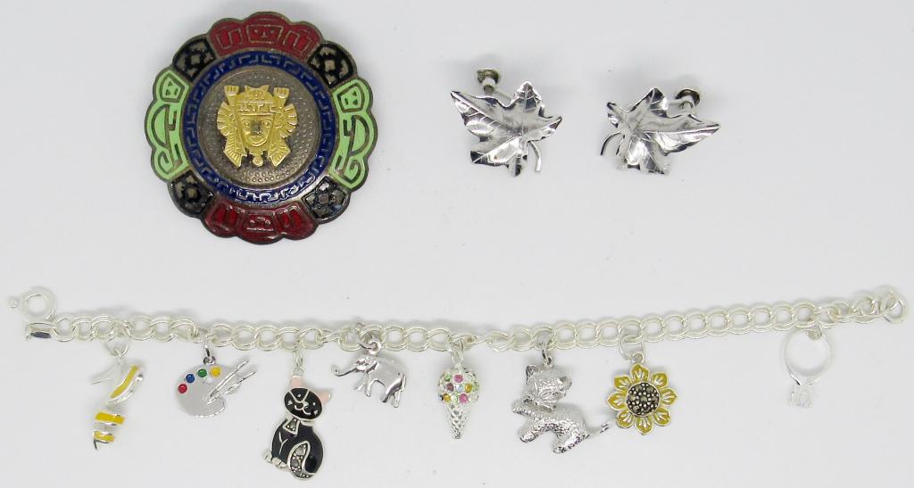 STERLING SILVER LOT- CHARM BRACELET WITH CATS (1 of 4)