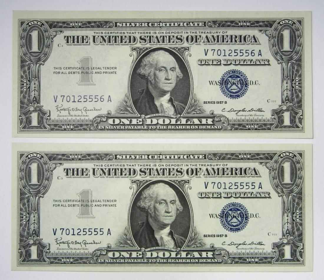 (2) 1957 $1 CONSEC # SILVER CERTIFICATES (1 of 2)