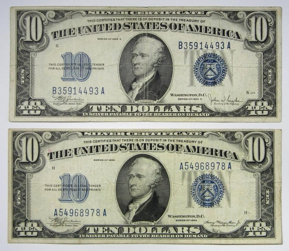 (2) 1934 $10 SILVER CERTIFICATES (1 of 2)