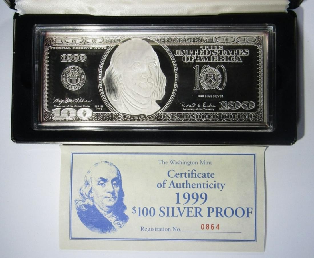 1999 SILVER $100 BILL 4oz .999 SILVER (1 of 3)