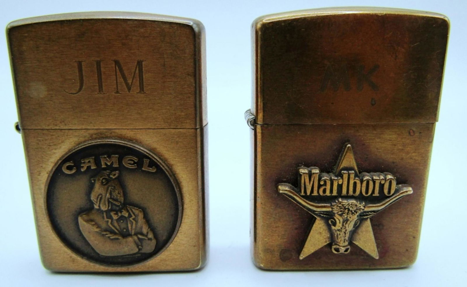 (2) 1992 Brass Zippo Lighters - Camel & Marlboro (1 of 9)