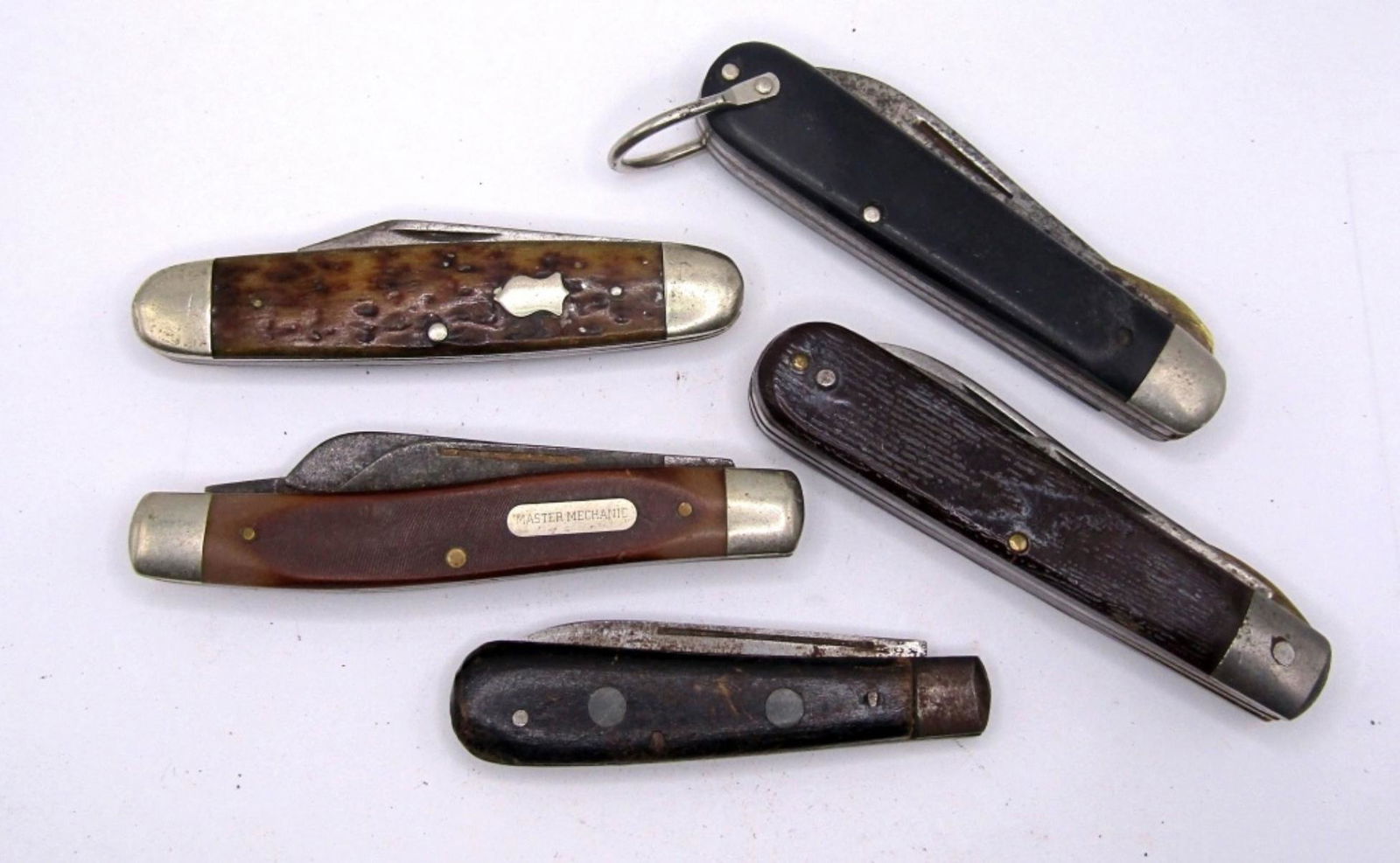 (5) VTG POCKET KNIVES - HUNTER CUTLERY GERMANY: MASTER MECHANIC, KLEIN TOOLS, WARDS & ELECTRICIAN KNIFE - ALL USED - PARTS / REPAIR LOT