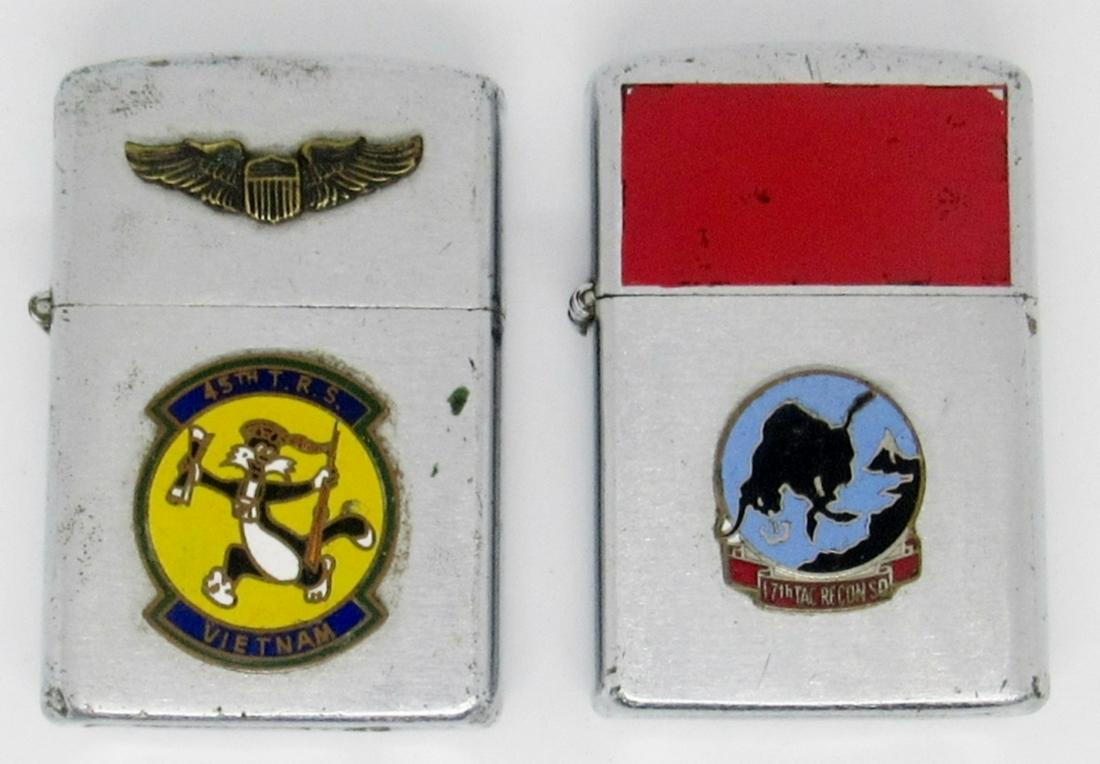 LOT OF 2 ANTIQUE SUPER ACE LIGHTERS, MILITARY LOGO: 45th T.R.S. VIETNAM, 17th TAC RECON SQ, BOTH USED CONDITION