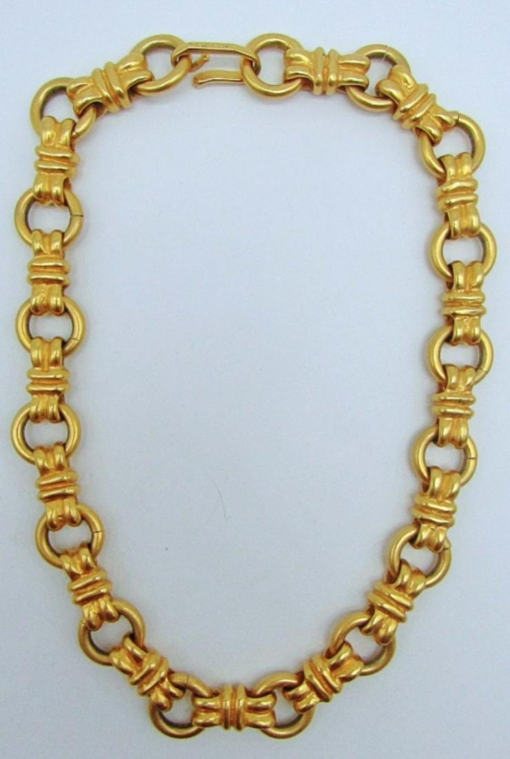 MORRIS GOLD TONE NECKLACE: 17IN LENGTH, HOOK CLASP STAMPED MORRIS ON HOOK, STUNNING