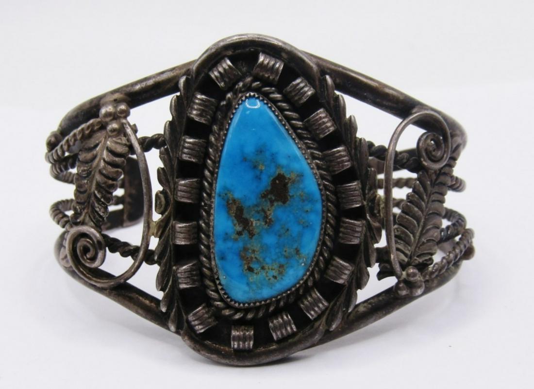 CUFF BRACELET, LARGE TURQUOISE STONE, SOUTHWEST (1 of 7)