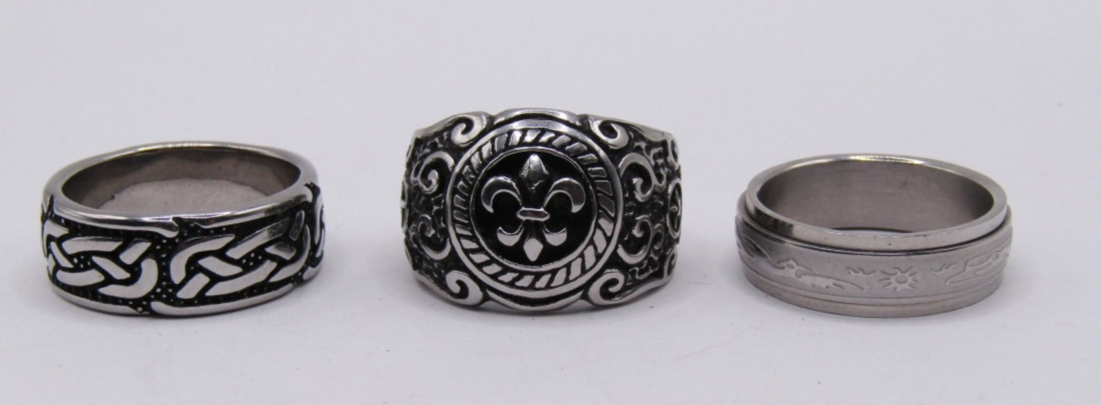 SET OF 3 CELTIC STYLE RINGS, UNIQUE DESIGNS, SILVE (1 of 11)
