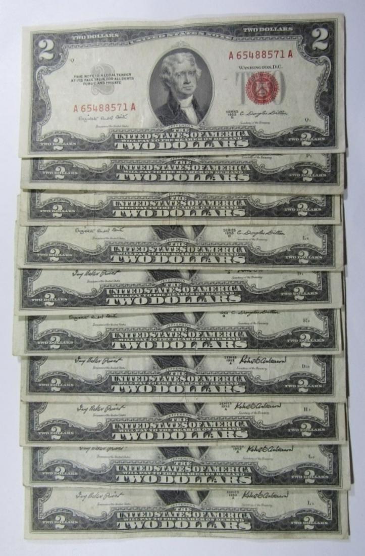 (10)  1953/1963 $2 RED SEAL U.S. NOTES (1 of 2)