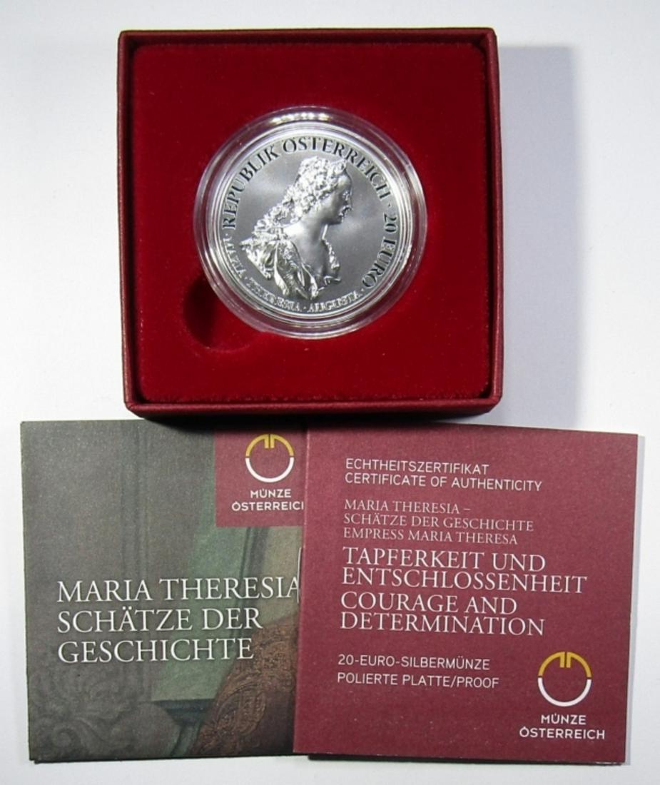 2017 AUSTRIA 20 EURO .925 SILVER COIN: EMPRESS MARIA THERESA SERIES: COURAGE AND DETERMINATION. 2/3 OZ .925 SILVER. IN OGP WITH COA.