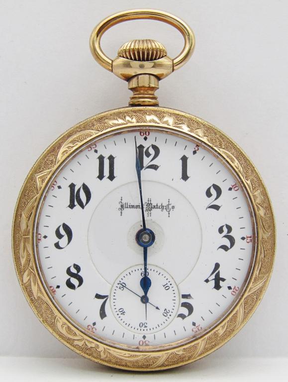 Illinois 21 Jewel Bunn Special, 18 Size: Double Sunk Porcelain Gothic Dial; Tutone Movement; Yellow Gold Filled Screwback Case